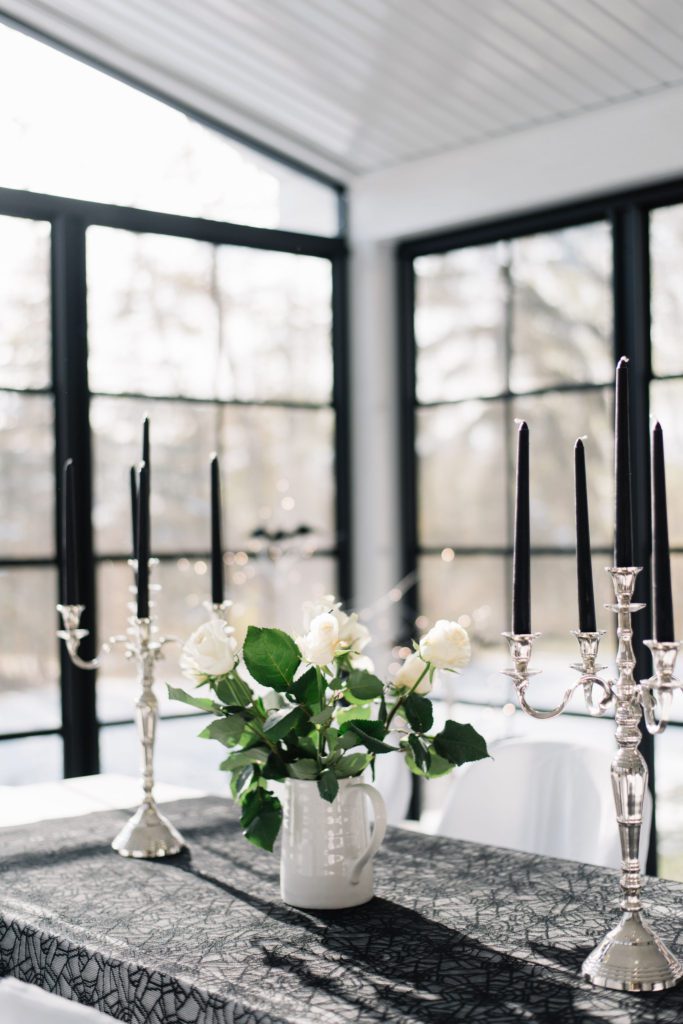 Candelabras add gothic flair to a Halloween tablescape