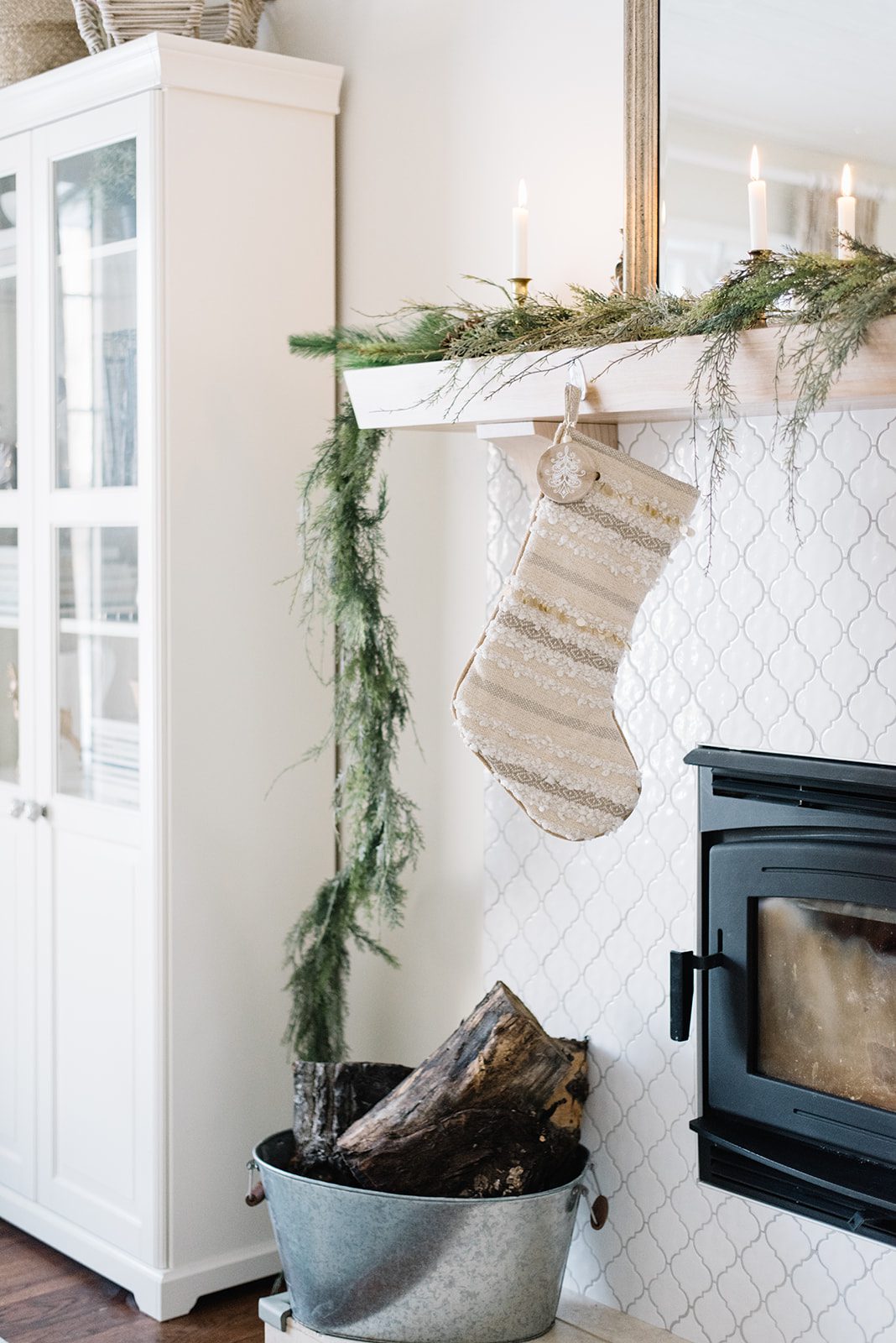 cozy Christmas mantel and fireplace at The Ginger Home