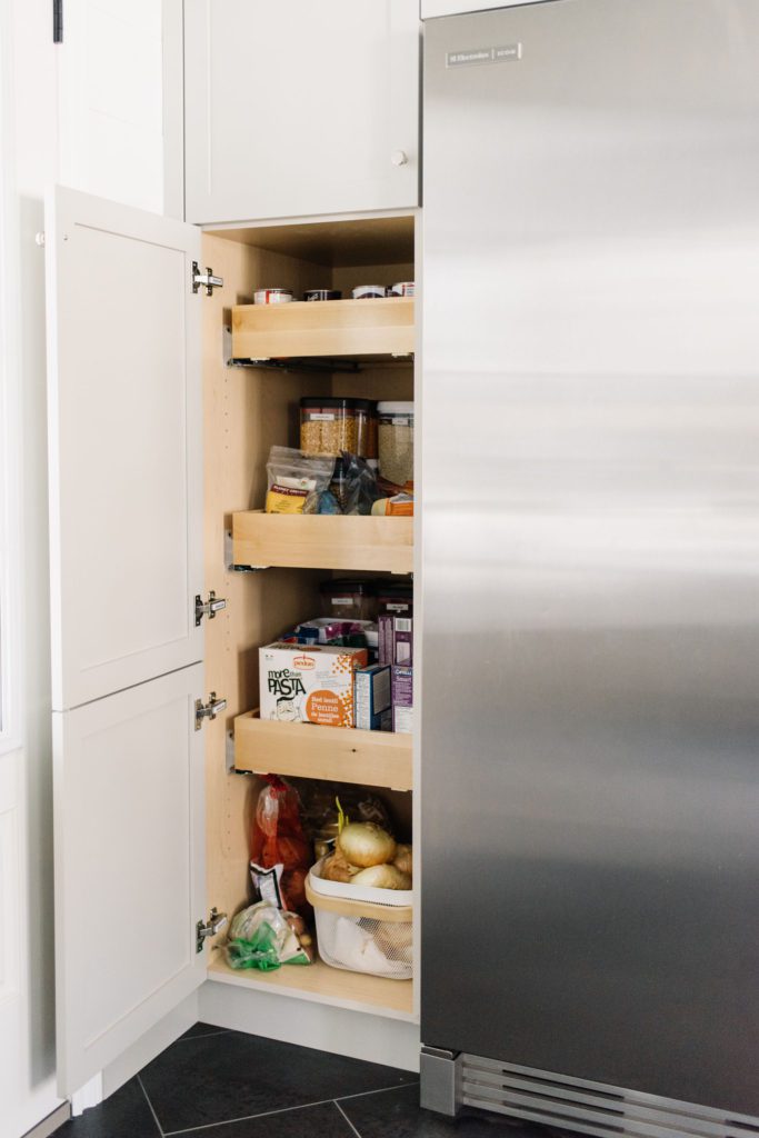 Extra pantry space keeps staples organized 