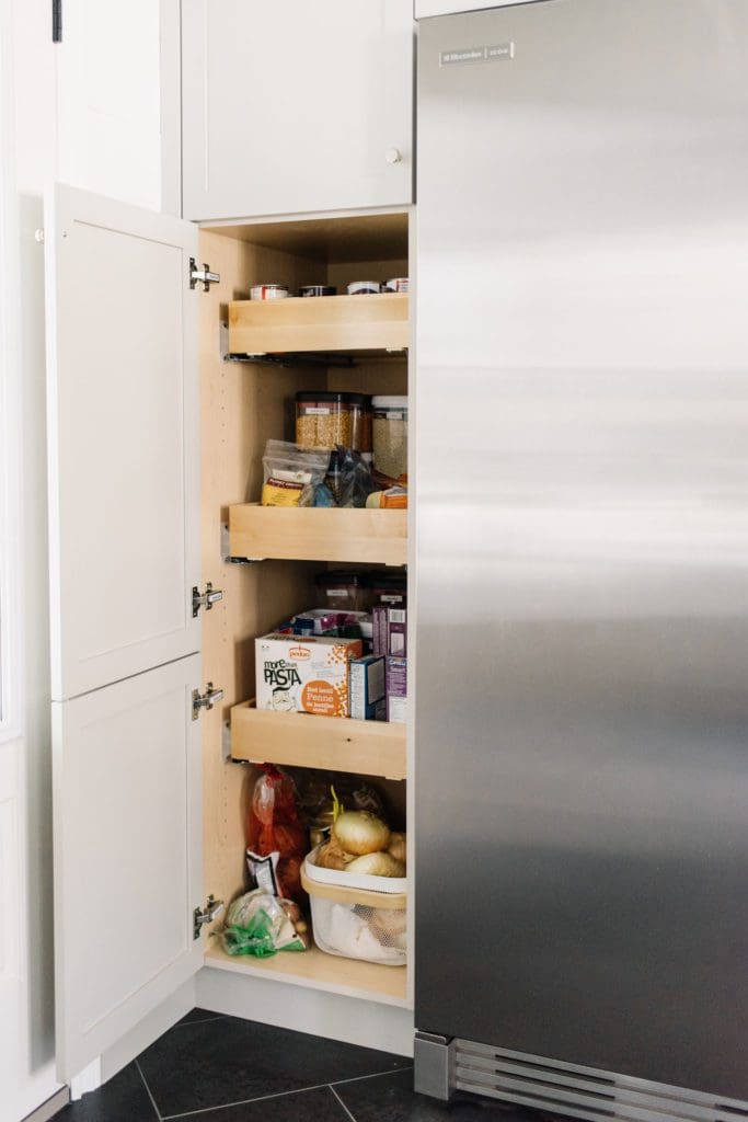 Extra pantry space keeps staples organized 