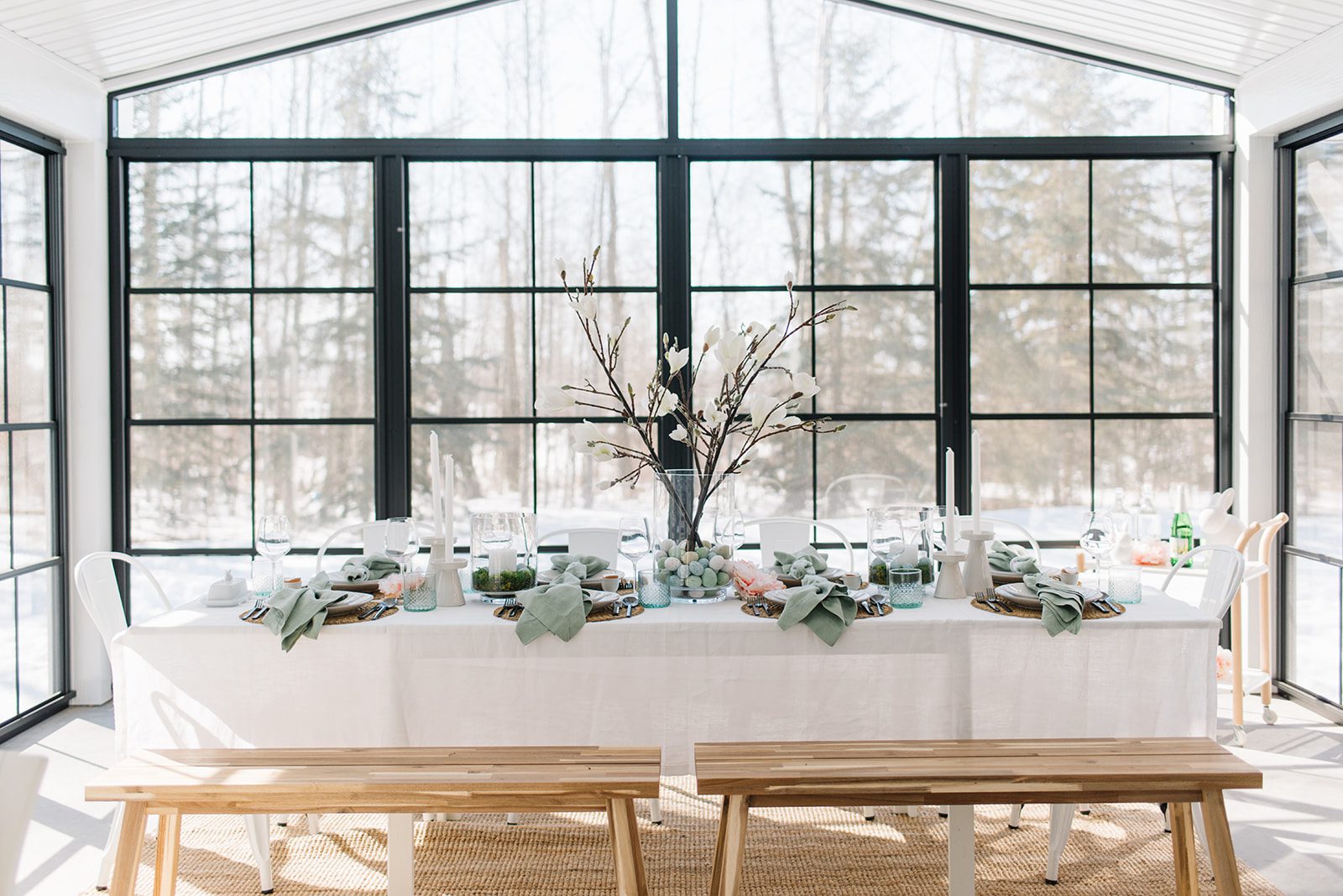Easter tablescape in sunroom