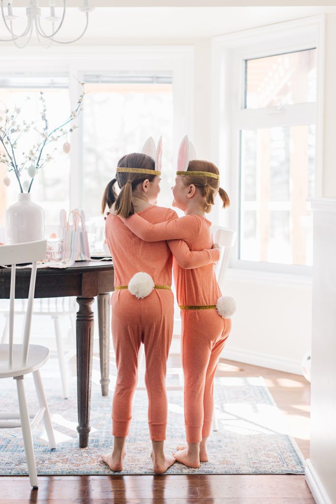 2 little girls in Easter bunny costumes 
