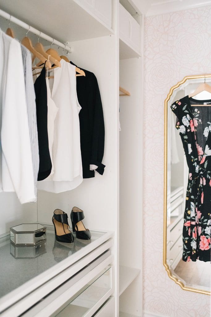 Hanging rods and drawers in a custom closet