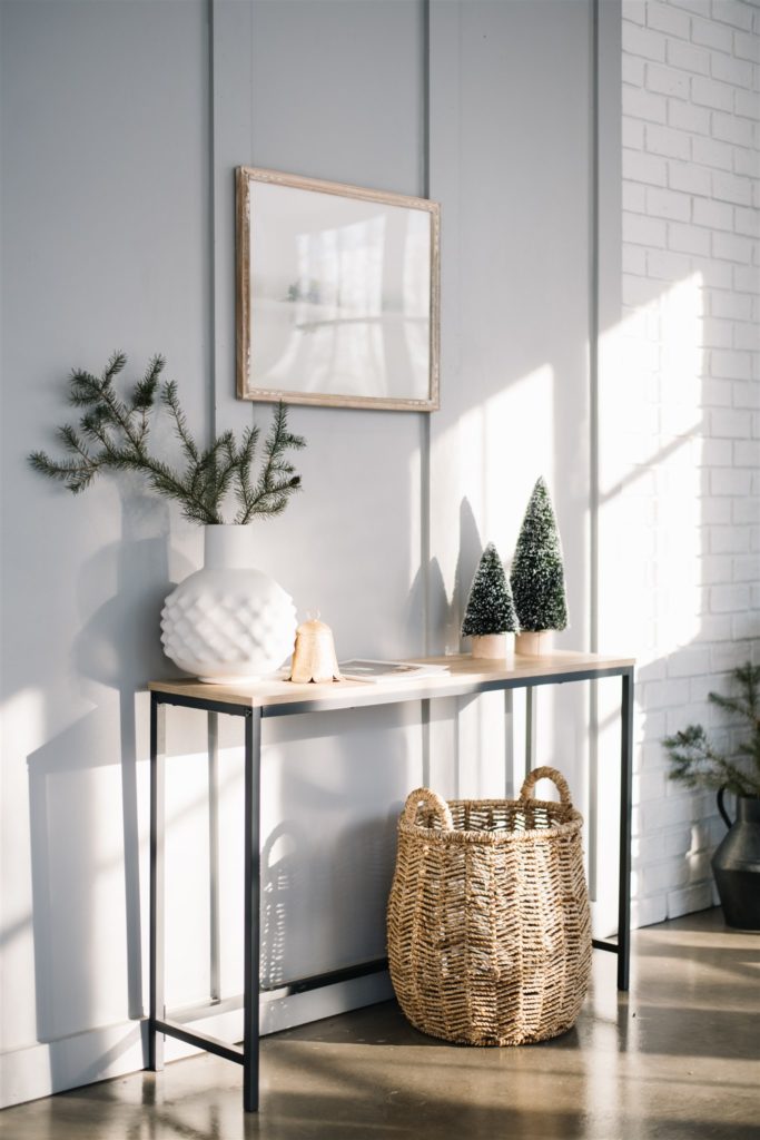 Simple and Minimal Christmas Decor on console table