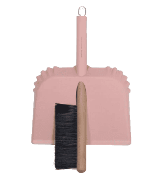 pink dust pan and brush