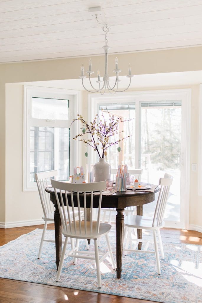 A dining room set up for Easter