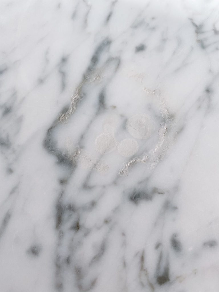 Close up of damage on a marble counter