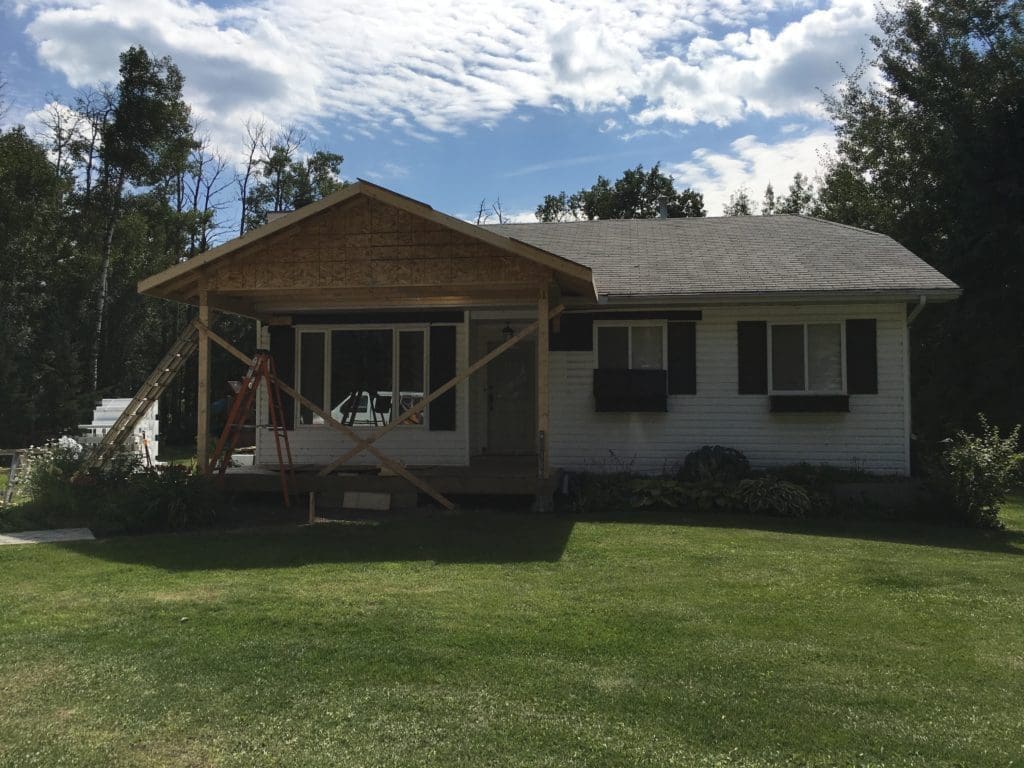 bungalow with front porch addition in progress
