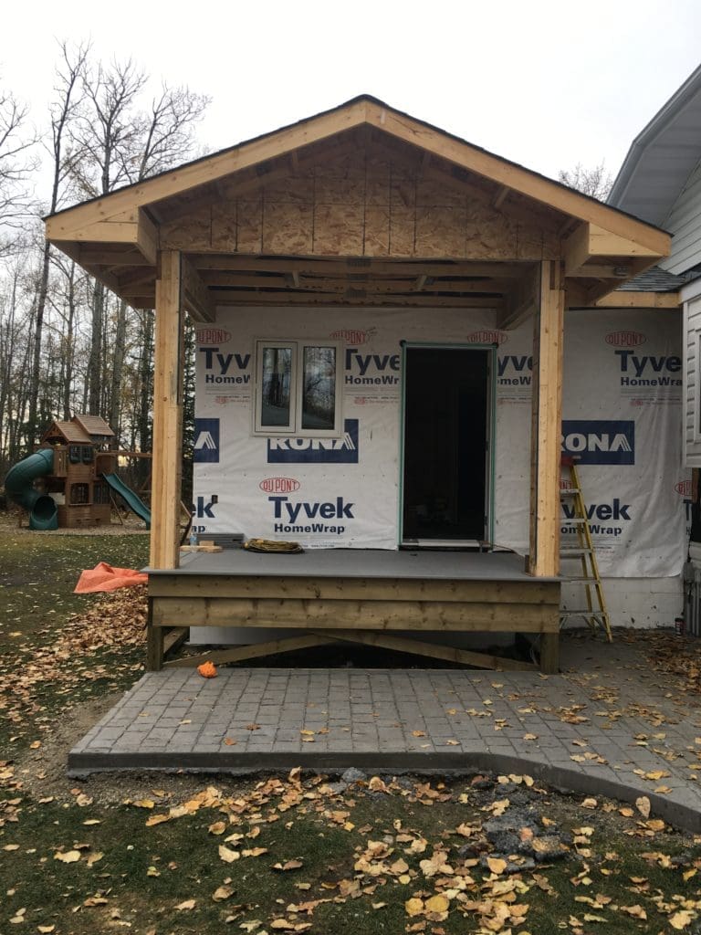 small porch being added to home addition