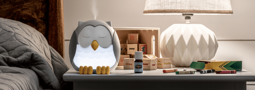 Snowy the owl diffuser on bedside table