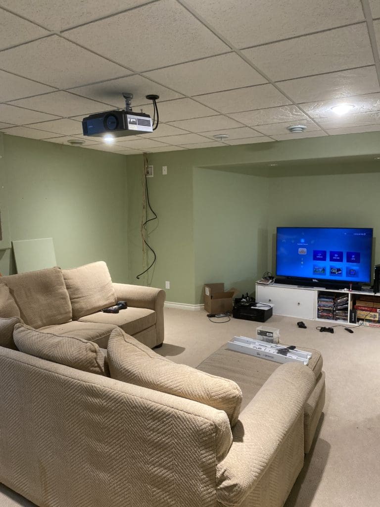 basement family room with tv