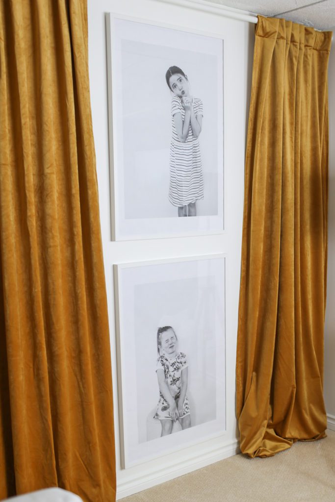 Curtains framing extra large family photos