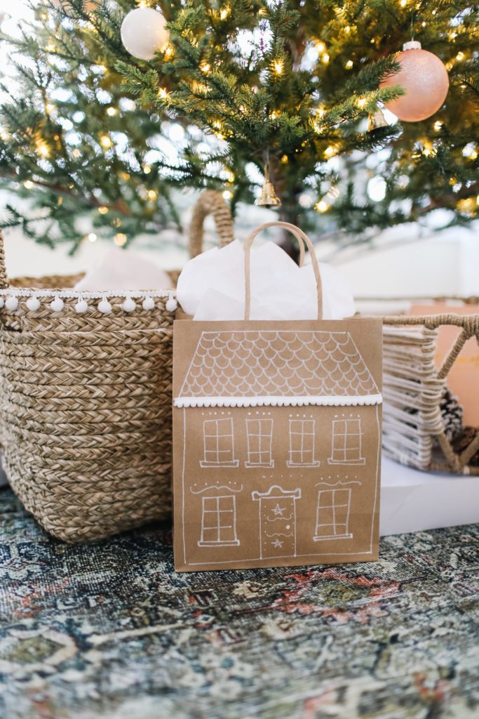 Gingerbread house gift bag under the Christmas tree