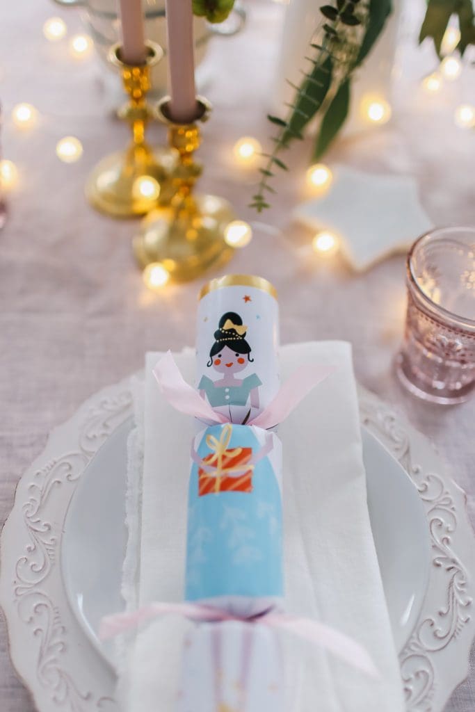 Christmas cracker with a girl in a blue dress