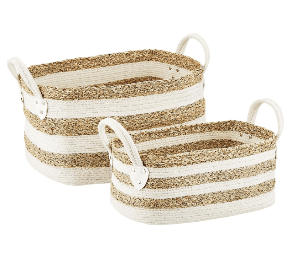 Striped seagrass and white baskets