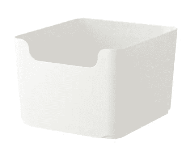 white plastic storage bin