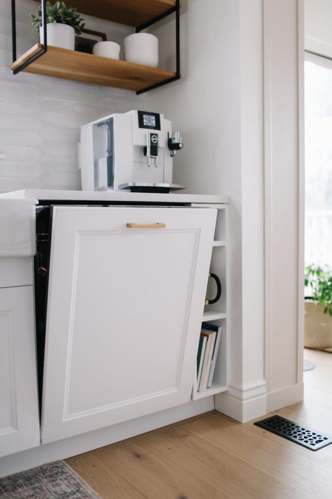 A hidden dishwasher with panelled front