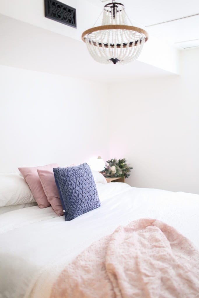 A made bed in a room