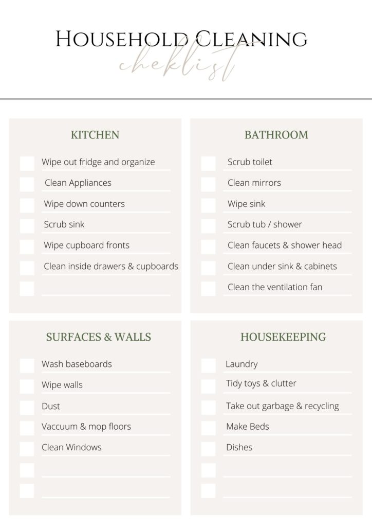 Household cleaning checklist - sign up at the bottom of this post to get free printable cleaning charts